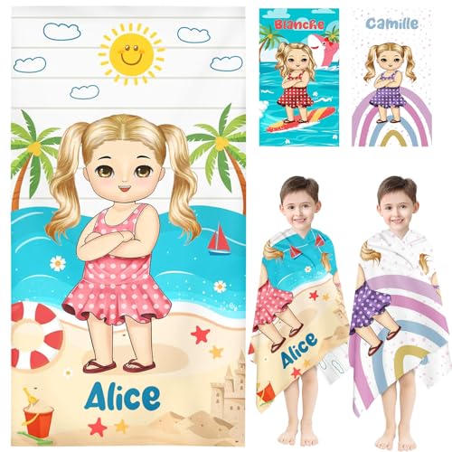 KIDSLOVE Personalisiert Strandtuch Mit Namen, Personalisierte Handtuch Badetuch Mit Namen Mikrofaser Strandtuch Lustiger Mädchen Strand Groß 100x200cm Badetuch Kinder (1,60 x 120 cm) von KIDSLOVE