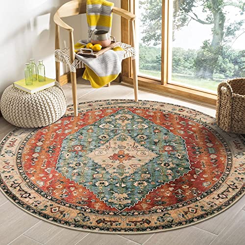 KIMODE Boho Tribal Rund Groß Teppich 120 cm, Bohemian Weicher rutschfest Waschbarer Kurzflor Wohnzimmer Teppiche,Für Eingangsbereich Innen Schlafzimmer Kinderzimmer Waschküche von KIMODE