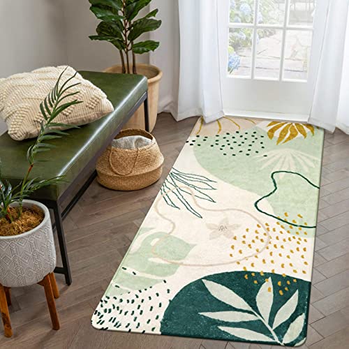 KIMODE Grün Pflanze Läufer Flur Teppich 60 x 120cm, Waschbar Moderner Kurzflor Küchenteppich Weich rutschfest Abstrakte Print Teppiche für Küche Schlafzimmer Badezimmer Kinderzimmer von KIMODE