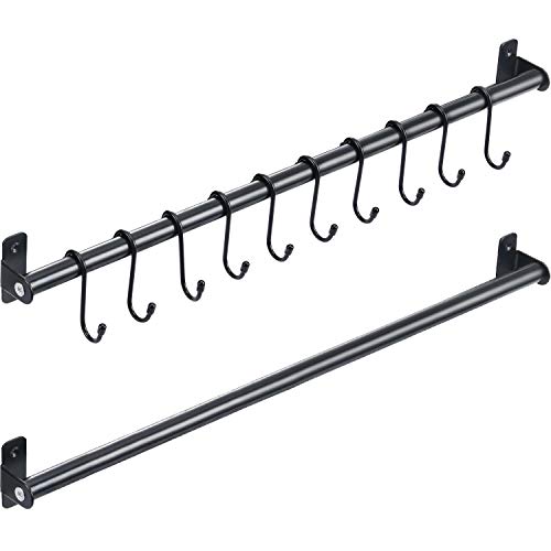 KINGRACK Küchenhalter,Hängeleiste,Küchenhakenleiste,Relingleiste,Pfannenhalter,Küchenrelingsystem,Hakenleiste Küchenhelfer Hängeleiste mit 10 beweglichen S Haken，einstellen,570mm x 2 von KINGRACK