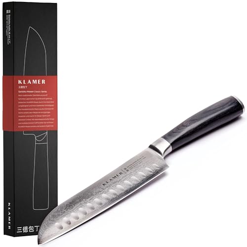 KLAMER Premium Santoku Damastmesser echter japanischer Stahl 18 cm Kochmesser von KLAMER