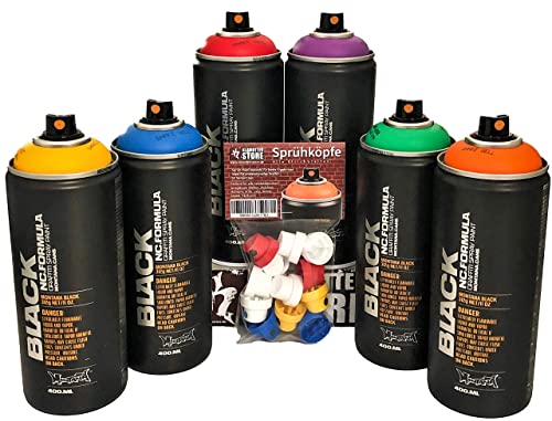 Montana Black Rainbow Sprühdosen Set 6 Regenbogen Farben + Ersatzsprühköpfe - 6 x 400ml von KLAMOTTEN STORE