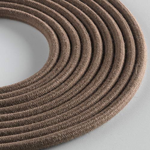 Klartext LUMIÈRE Textilkabel, rund, 3 x 0,75 mm, Baumwolle, Braun, 5 m lang, inklusive Erdkabel Ultimative Sicherheit von KLARTEXT