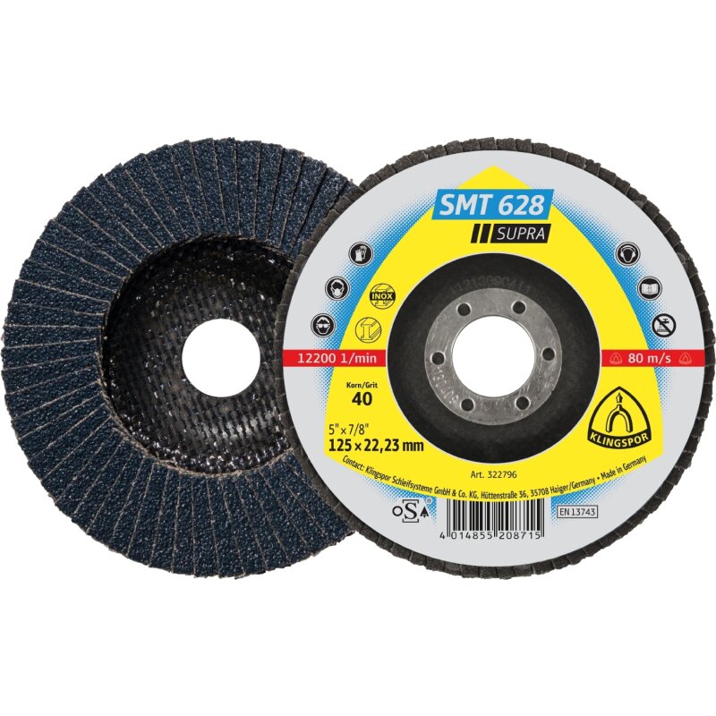 Schleifmopteller SMT 628 gerade für Edelstahl, Stahl 180 x 22,23 mm Körnung 40 Schleifmopteller SMT 628 gerade für Edelstahl, Stahl 180 x 22,23 mm Körnung 40 von Klingspor AG