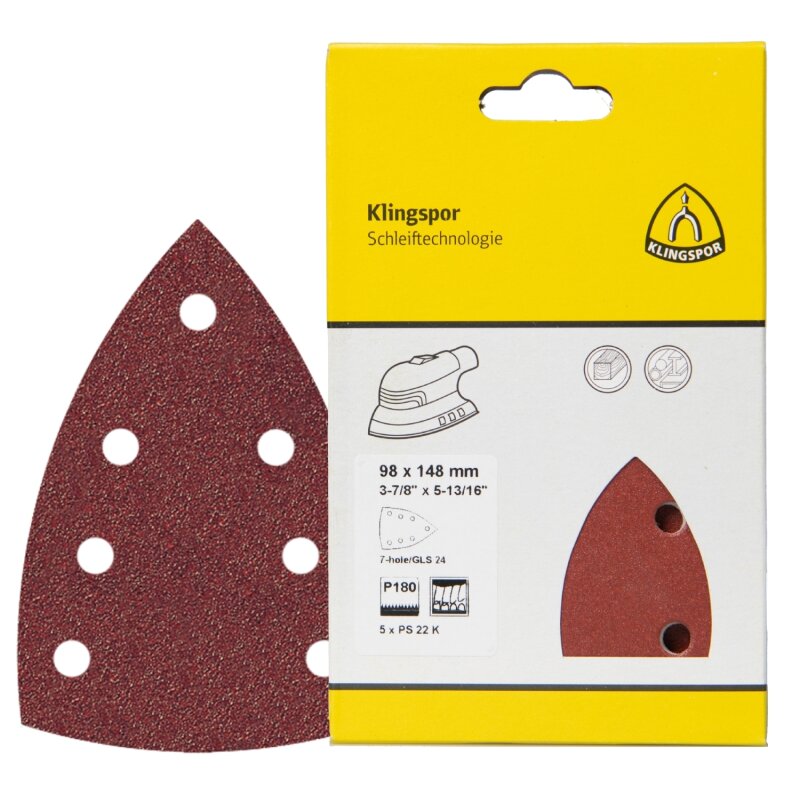 Schleifstreifen PS 22 K kletthaftend für Holz, Metall 93 x 186 mm Körnung 180 Lochform GL35 - 5 Stück Schleifstreifen PS 22 K kletthaftend für Holz, Metall 93 x 186 mm Körnung 180 Lochform GL35 - 5 Stück von Klingspor AG