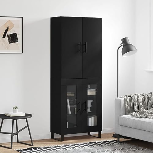 KLYEON Highboard Schwarz 69,5x34x180 cm Holzwerkstoff,Stilvolles Highboard mit Glastüren: Eleganter Stauraum für Ihr Wohnzimmer Diele & Flur Möbel von KLYEON