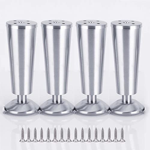 4 Möbelfüße Metall Silber, Schrankfüsse aus Edelstahl 10cm, Kommodenfüße,Sofa beine,Füße für Schränke,Couchtisch,TV Schrank,kommode mit Schrauben+Erdungsschutzeinrichtung+Anti-Rutsch Stummschaltbasis von KMERCE