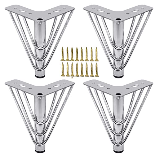 KMERCE 4pcs Möbelfüße Metall Silber 15cm, Schrankfüsse, Kommodenfüße, Sofa füße, Füße für möbel, Tischbeine für Couchtisch, Sofa,TV-Schrank, Bett, Sideboard, Mit Schrauben+Anti-Rutsch Stummschaltbasis von KMERCE