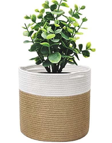 KMERCE Blumentopf Korb geflochten,Pflanzenkorb Indoor,übertöpfe für zimmerpflanzen,blumenkorb geflochten mit Griffen, übertopf Korb Boho, pflanzentopf 20 cm Durchmesser von KMERCE