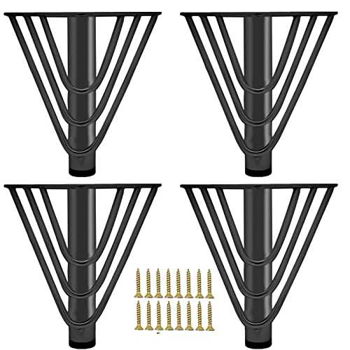 KMERCE 4pcs Möbelfüße Metall Schwarz 18cm, Schrankfüsse, Kommodenfüße, Sofa füße, Füße für möbel, Tischbeine für Couchtisch,Sofa,TV-Schrank, Bett, Sideboard,Mit Schrauben+Anti-Rutsch Stummschaltbasis von KMERCE