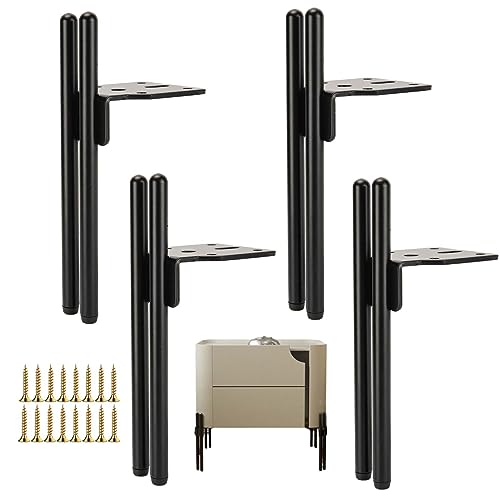 KMERCE Design Möbelfüße Metall Schwarz, 4pcs Schrankfüsse 15cm, Kommodenfüße, Sofa füße, Füße für möbel, Tischbeine für Couchtisch, TV-Schrank, Bettfuß, Mit Schrauben+Anti-Rutsch Stummschaltbasis von KMERCE