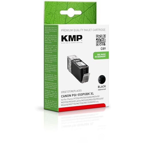 KMP Tintenpatrone passend für Canon PGI550PGBK XL - Schwarz für: Canon Pixma IP7250/IP8750/IX6850/MG5450/MG5550/MG5650 white/MG5655/MG6350/MG6450/MG6650/MG7150/MG7550/MX725/MX925 von KMP know how in modern printing