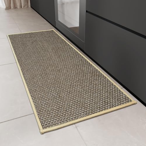 KMVIZI Küchenteppich Waschbar rutschfest, Gewebte Teppich Läufer, Küchenläufer Saugfähig, Modern Bettvorleger Schlafzimmer Eingangsteppich Lang Läufer Teppich für Flur, Braun, 50x120cm von KMVIZI