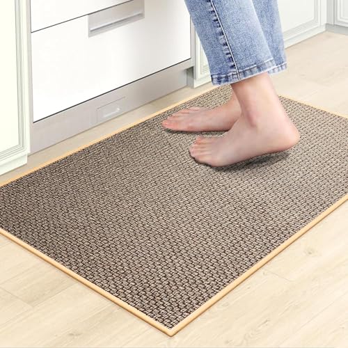 KMVIZI Küchenteppich Waschbar rutschfest, Gewebte Teppich Läufer, Küchenläufer Saugfähig, Modern Bettvorleger Schlafzimmer Eingangsteppich Lang Läufer Teppich für Flur, Braun, 50x80cm von KMVIZI