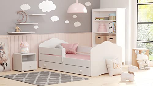 KOBI Fala Kinderbett mit Rausfallschutz mit Schublade | 160 x 80 cm | Kinderbetten mit Matratze Komplett Set | Einzelbett Kinder Bett | Mädchen Junge | Modern Weiss Kids Bed Children | Kinderzimmer von KOBI