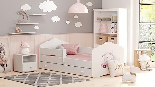 KOBI Fala Kinderbett mit Rausfallschutz mit Schublade | 160 x 80 cm | Kinderbetten mit Matratze Komplett Set | Einzelbett Kinder Bett | Mädchen Junge | Modern Weiss Kids Bed Children | Kinderzimmer von KOBI