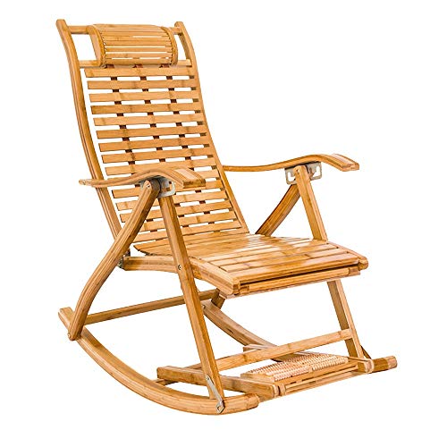 KOHARA Schaukelstuhl, multifunktionaler Nickerchenstuhl für Senioren mit Fußmassagerad, Faltbarer Sessel für Erwachsene, Bambus-Balkon-Loungesessel für die Gartenterrasse von KOHARA