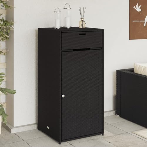 KOIECETA Gartenschrank Geräteschrank mit viel Stauraum Beistellschrank Schrank mit Türen Balkonschrank Terrassenschrank Poly Rattan (Schwarz, 55x55x111 cm) von KOIECETA