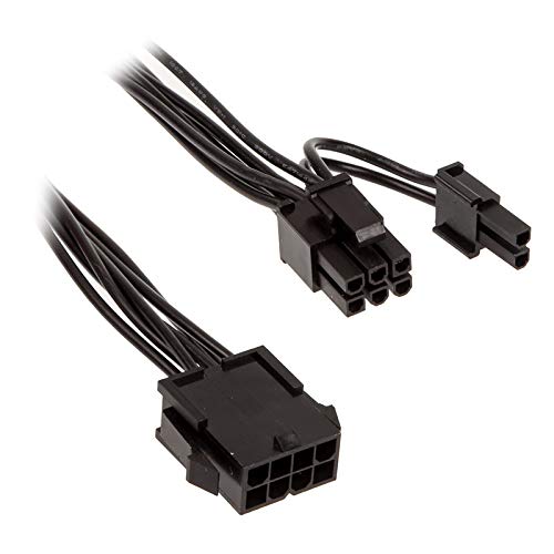 KOLINK Adapter 8 pin Verlängerung (4+4-Pin CPU) auf 1x 6+2-Pin-PCIe Express Stromkabel, Kabelverlängerung 8 Pin Stromadapter Grafikkarten Kabel 35 Zentimeter Lang Schwarz von KOLINK