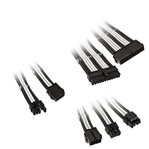 KOLINK Sechs Kabelverlängerungssätze Sleeved Cable Kit - Enthält 24-polige 4+4 polige 8 polige und 6+2-polige Pc Kabel - Pcie Kabel Funktioniert mit PCIe 5.0 (Schwarz/Weiß) von KOLINK
