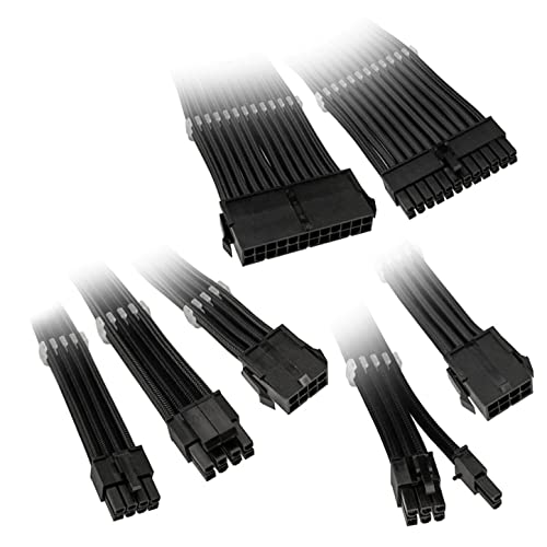 KOLINK Sechs Kabelverlängerungssätze Sleeved Cable Kit - Enthält 24-polige 4+4 polige 8 polige und 6+2-polige Pc Kabel - Pcie Kabel Funktioniert mit PCIe 5.0 (Schwarz) von KOLINK