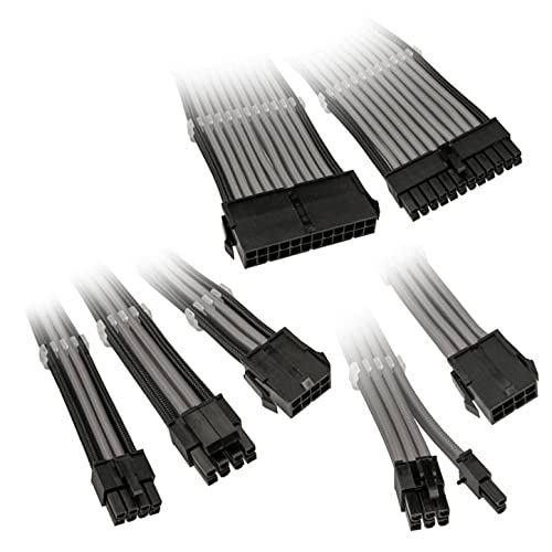 KOLINK Sechs Kabelverlängerungssätze Sleeved Cable Kit - Enthält 24-polige 4+4 polige 8 polige und 6+2-polige Pc Kabel - Pcie Kabel Funktioniert mit PCIe 5.0 (Grau) von KOLINK