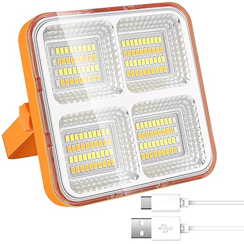 LED Baustrahler Akku Solar Arbeitsleuchte - 5 Modi LED Camping Lampe Outdoor Akku Tragbar - Wiederaufladbar Power Bank Flutlicht Botbeleuchtung für Werkstatt, Keller, Notfall, Garage, Arbeit von KOLLNIX