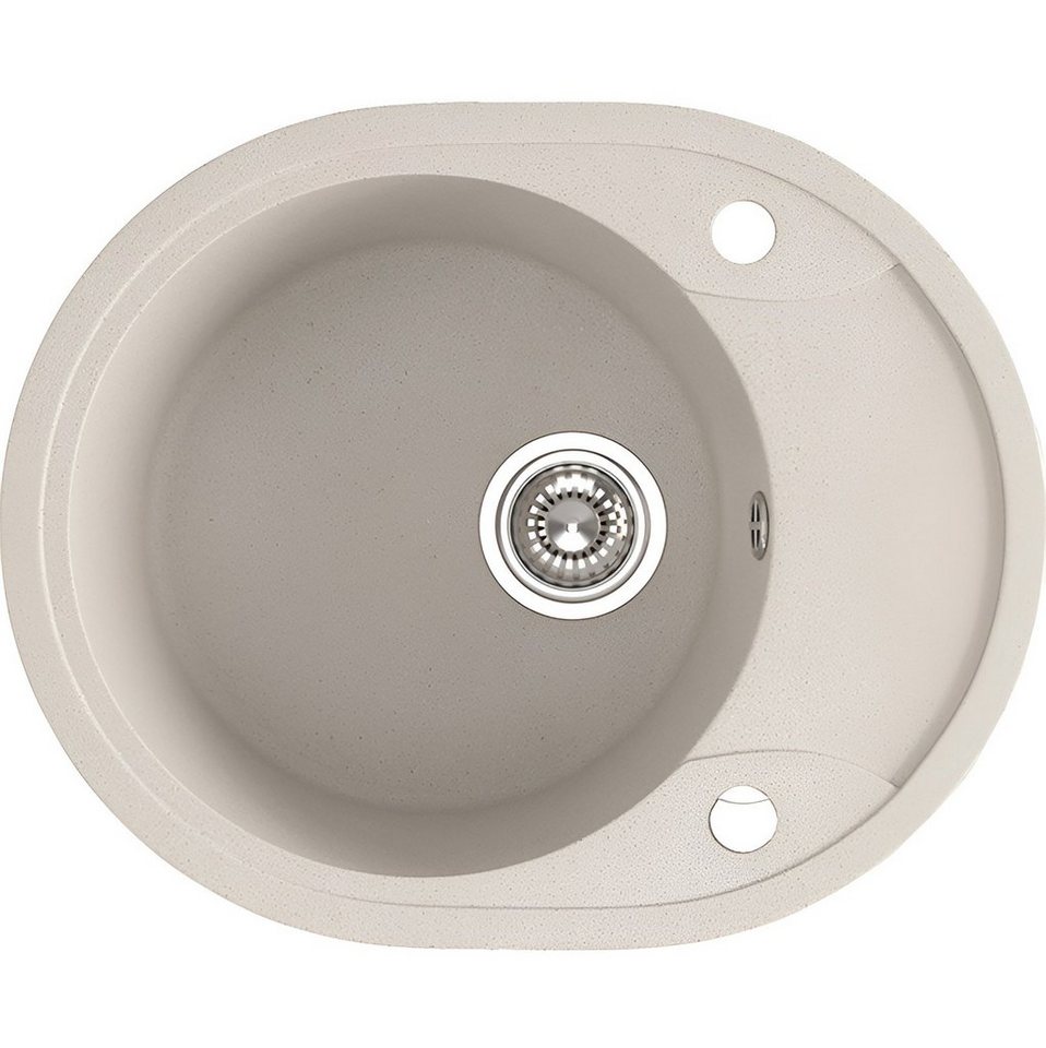 KOLMAN Küchenspüle Einzelbecken Dafne Granitspüle, Rund, 47/58 cm, Beige, Space Saving Siphon GRATIS von KOLMAN