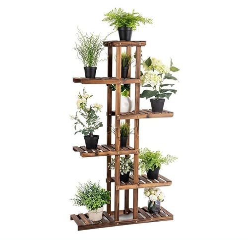 KOMFOTTEU 6 stöckige Blumentreppe, Pflanzenständer aus Holz, wetterfeste Pflanzenleiter, mehrschichtiges Blumenregal für Balkon Garten Terrasse, 75 x 25 x 140 cm von KOMFOTTEU