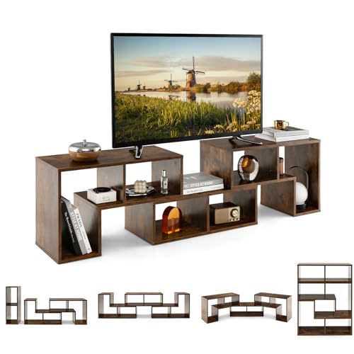 KOMFOTTEU Fernsehschrank Holz, TV-Schrank frei kombinierbar, TV Lowboard für TVs bis zu 65 Zoll, Multifunktionaler Bücherregal & TV-Kommode (Braun) von KOMFOTTEU