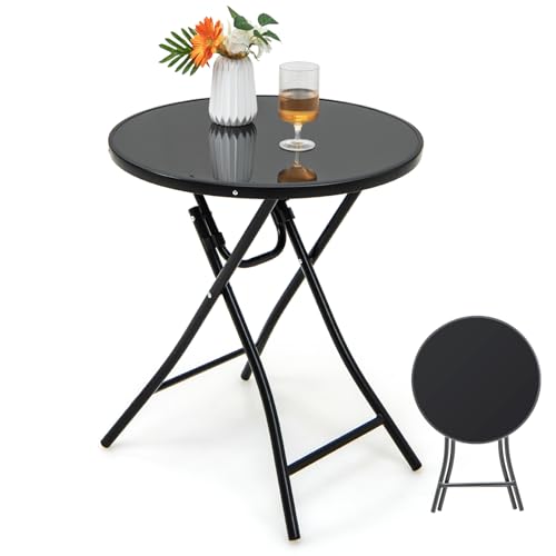 KOMFOTTEU Klappbarer Gartentisch, runder Balkontisch Ø 59 cm, Klapptisch mit Tischplatte aus gehärtetem Glas, Campingtisch aus Metallrahmen, Beistelltisch für Terrasse Veranda Pool KOMFOTTEU Klappbarer Gartentisch, runder Balkontisch Ø 59 cm, Klapptisch mit Tischplatte aus gehärtetem Glas, Campingtisch aus Metallrahmen, Beistelltisch für Terrasse Veranda Pool von KOMFOTTEU