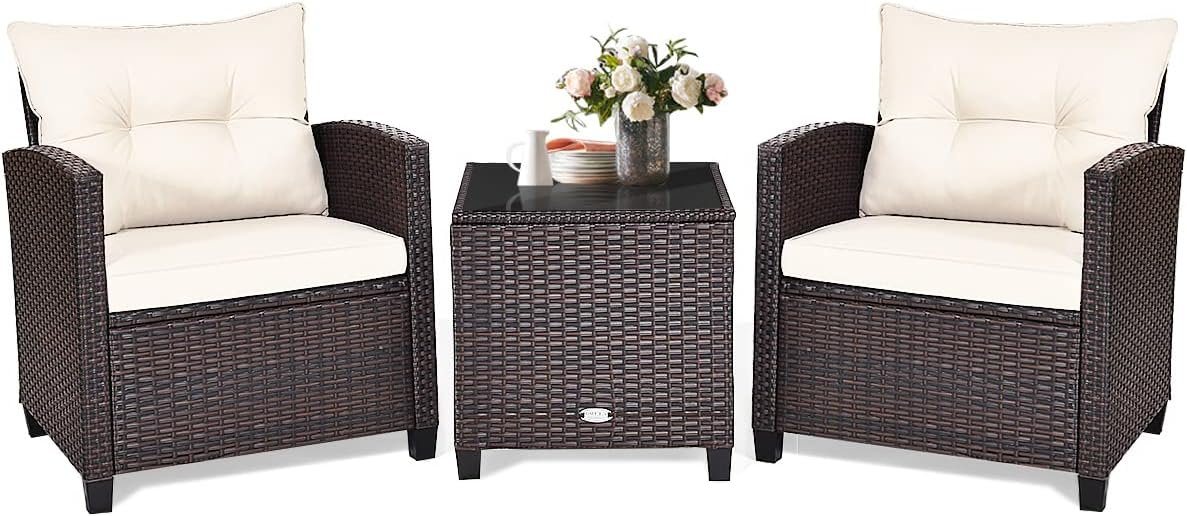 KOMFOTTEU Sitzgruppe Rattan Gartenmöbel, (Set, 3-tlg), mit Sitzkissen von KOMFOTTEU