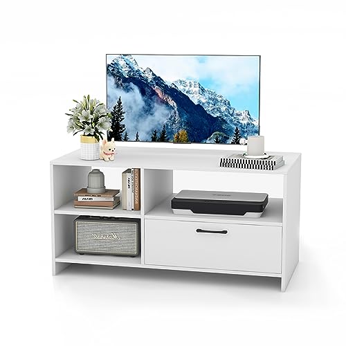 KOMFOTTEU Fernsehschrank Fernsehschrank Holz, TV Bank für Fernseher bis 50 Zoll, TV Tisch Schrank mit Schublade & 3 Fächern, Fernseher Schrank für Wohnzimmer Schlafzimmer Studie 104,5x51,5x52 cm von KOMFOTTEU