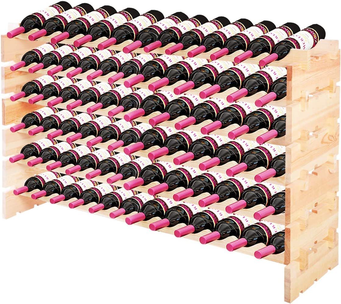 KOMFOTTEU Weinregal Weinschrank, aus Holz, 72 Flaschen Stapelbar erweiterbar von KOMFOTTEU