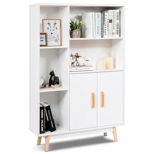 KOMFOTTEU Bücherschrank Holz, Mehrzweckschrank mit 2 Türen & 4 offene Regale, Beistellschrank mit Kippschutz, Bücherregal 80 x 24 x 119,5 cm, Schrank für Arbeitszimmer, Büro (Weiß) KOMFOTTEU Bücherschrank Holz, Mehrzweckschrank mit 2 Türen & 4 offene Regale, Beistellschrank mit Kippschutz, Bücherregal 80 x 24 x 119,5 cm, Schrank für Arbeitszimmer, Büro (Weiß) von KOMFOTTEU
