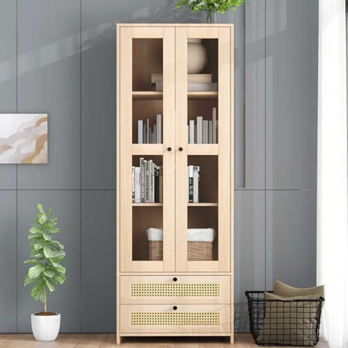 KOMHTOM Sideboard Highboard mit Rattan-Schubladen, Kommode mit Zwei großen Schubladen und Zwei Türen, Mehrzweckschrank für Wohnzimmer Schlafzimmer und Esszimmer (A) von KOMHTOM