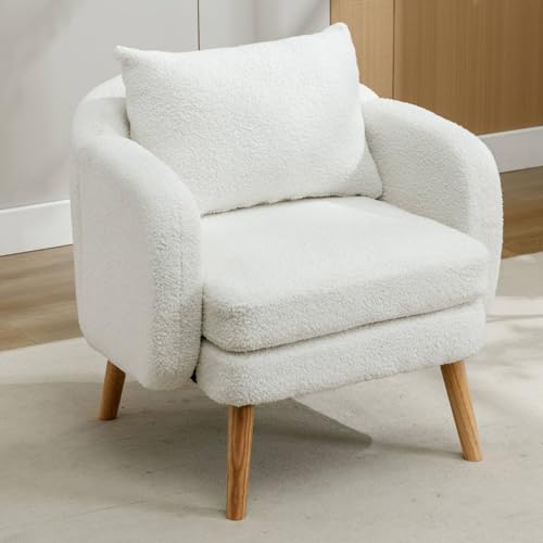 KOMHTOM Weißes Sofa Sessel, Loungesessel mit Polsterung aus Teddystoff Lesesessel für Wohnzimmer Schlafzimmer Balkon (Weiß) von KOMHTOM