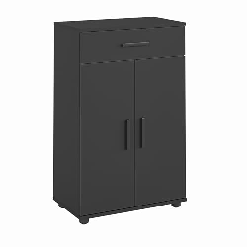 KOMTO Kommode Anthrazit - Komodenschrank für Schlafzimmer, Schrank mit Türen für Flur, Schlafzimmer, Wohnzimmer | Porto 90 х 34 х 60 cm von KOMTO