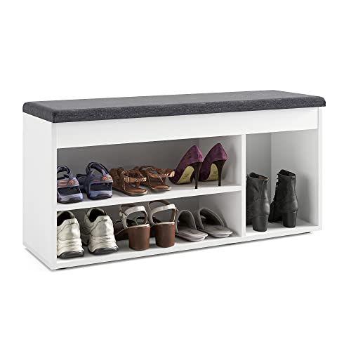 KOMTO Schuhbank mit Sitzfläche - Schuhregal Bank mit Stauraum Weiß 100 x 48 x 32 cm Schuhschrank mit Sitzbank Flur Bank Garderobenbank Sofia von KOMTO