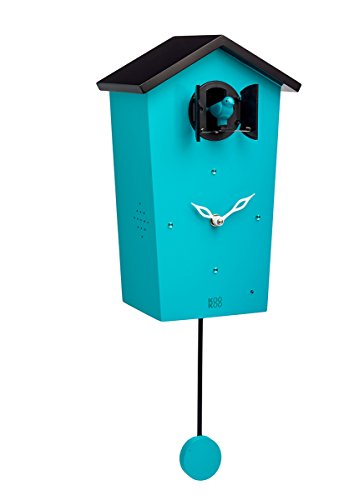 KOOKOO Birdhouse Petrol, Moderne Kuckucksuhr mit Pendel, Design Wanduhr mit 12 Vogelstimmen oder Kuckuck, Aufnahmen aus der Natur von KOOKOO