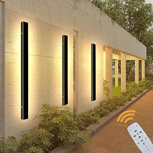 KOSHSH Lange Wandleuchte Aussen Mit Fernbedienung LED Wandleuchte Villa Außen Wandleuchte Schwarz Wasserdicht IP65 Stufenloses Dimmen LED Wandleuchte Für Terasse/Garden/Korridor (1 Pack 150cm) von KOSHSH