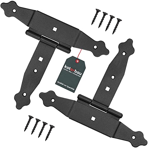 KOTARBAU® 2er Set Kreuzgehänge 150 mm Ladenband Scharnier Band Platte Baubeschlag Torbeschlag Holzverbindung Werfgehänge T-Scharnier T-Band Pulverbeschichtet von KOTARBAU