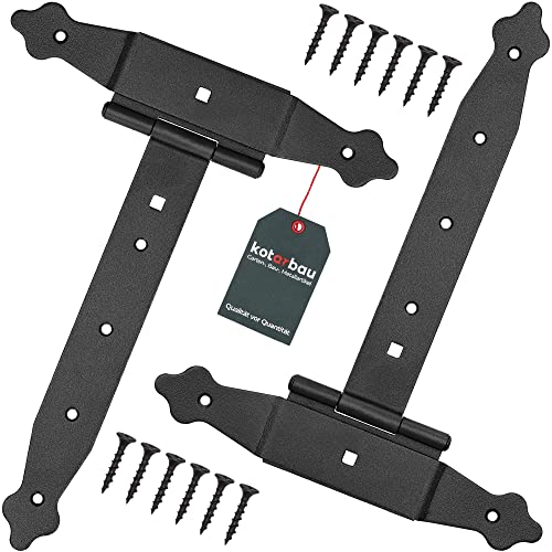 KOTARBAU® 2er Set Kreuzgehänge 250 mm Ladenband Scharnier Band Platte Baubeschlag Torbeschlag Holzverbindung Werfgehänge T-Scharnier T-Band Pulverbeschichtet von KOTARBAU