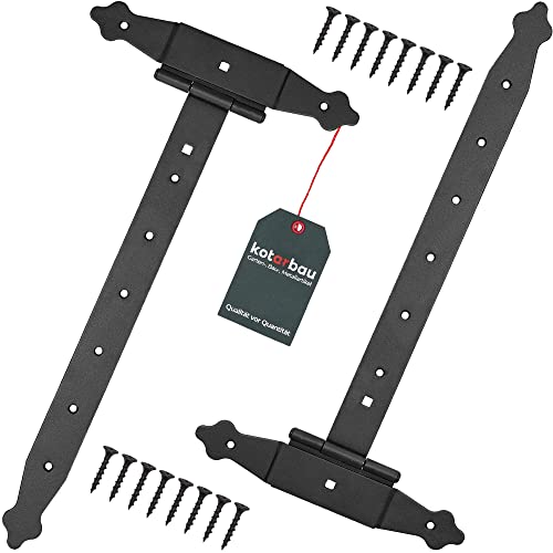 KOTARBAU® 2er Set Kreuzgehänge 400 mm Ladenband Scharnier Band Platte Baubeschlag Torbeschlag Holzverbindung Werfgehänge T-Scharnier T-Band Pulverbeschichtet von KOTARBAU