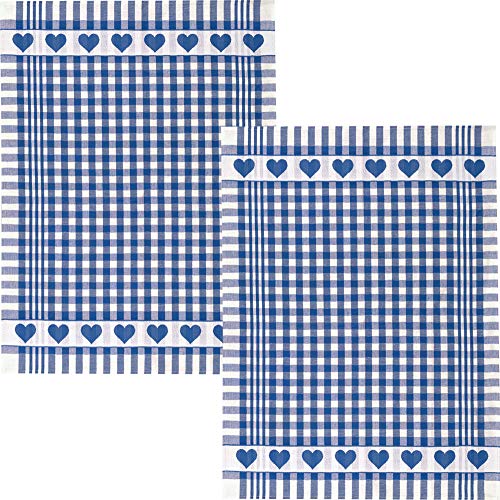 Kracht Geschirrtuch 2er-Pack Halbleinen Karo/Herz blau Größe 50x70 cm von KRACHT