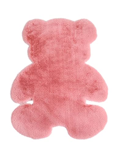 KRIPINC Bär Lammfell Schaffell Teppich, Kunstfell Teppich, Teppich Weich Flauschig, Zotteliger Teppich, rutschfeste Teppich Shaggy für Wohnzimmer Schlafzimmer Kinderzimmer (75x105cm, Rosa) von KRIPINC