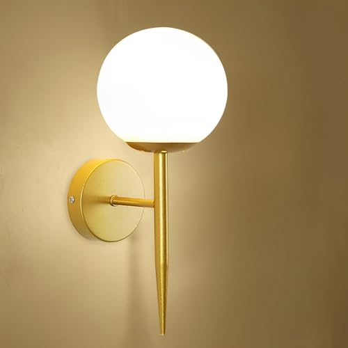 KRUIHAN Moderne Gold Wandleuchten,Innenwandbeleuchtung Leuchten mit Glasschirm,LED Wandleuchten Wandleuchten Wandleuchte für Schlafzimmer Nachttisch Flur Wohnzimmer (Stil C,Gold) von KRUIHAN