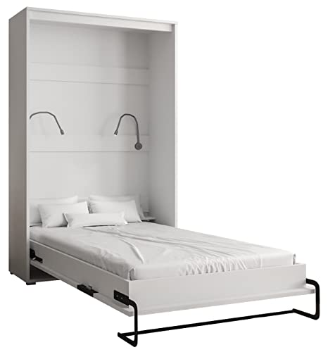 KRYSPOL Bett im Schrank Home, Vertikal, Schlafzimmer, Jugenzimmer, Modern Design (Weiß matt + Artisan Eiche, 120 x 200 cm) von MEBLE KRYSPOL