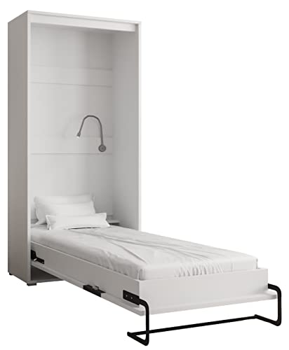 KRYSPOL Bett im Schrank Home, Vertikal, Schlafzimmer, Jugenzimmer, Modern Design (Weiß matt + Artisan Eiche, 90 x 200 cm) von MEBLE KRYSPOL