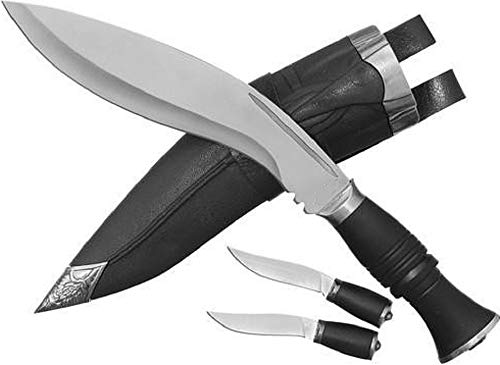 3x Kukri Gurkha Messer-Set - 1 großes Messser - 2 kleine Messer mit Scheide, schwarz silber von KS-11